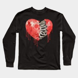 Skeleton rib heart, Broken, heart, watercolor design rib heart Long Sleeve T-Shirt